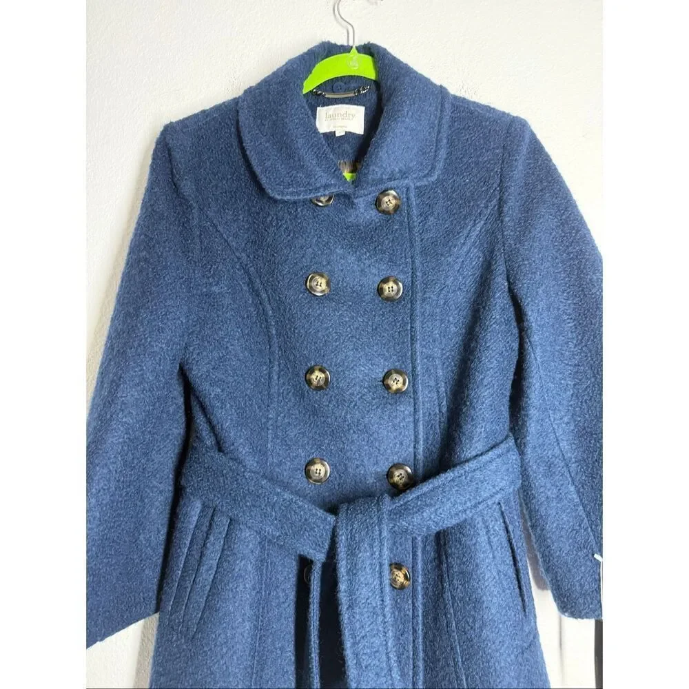 NWT Laundry by Shelli Segal Wool Blend Blue Sz 6 Belted Double Breasted Jacket
